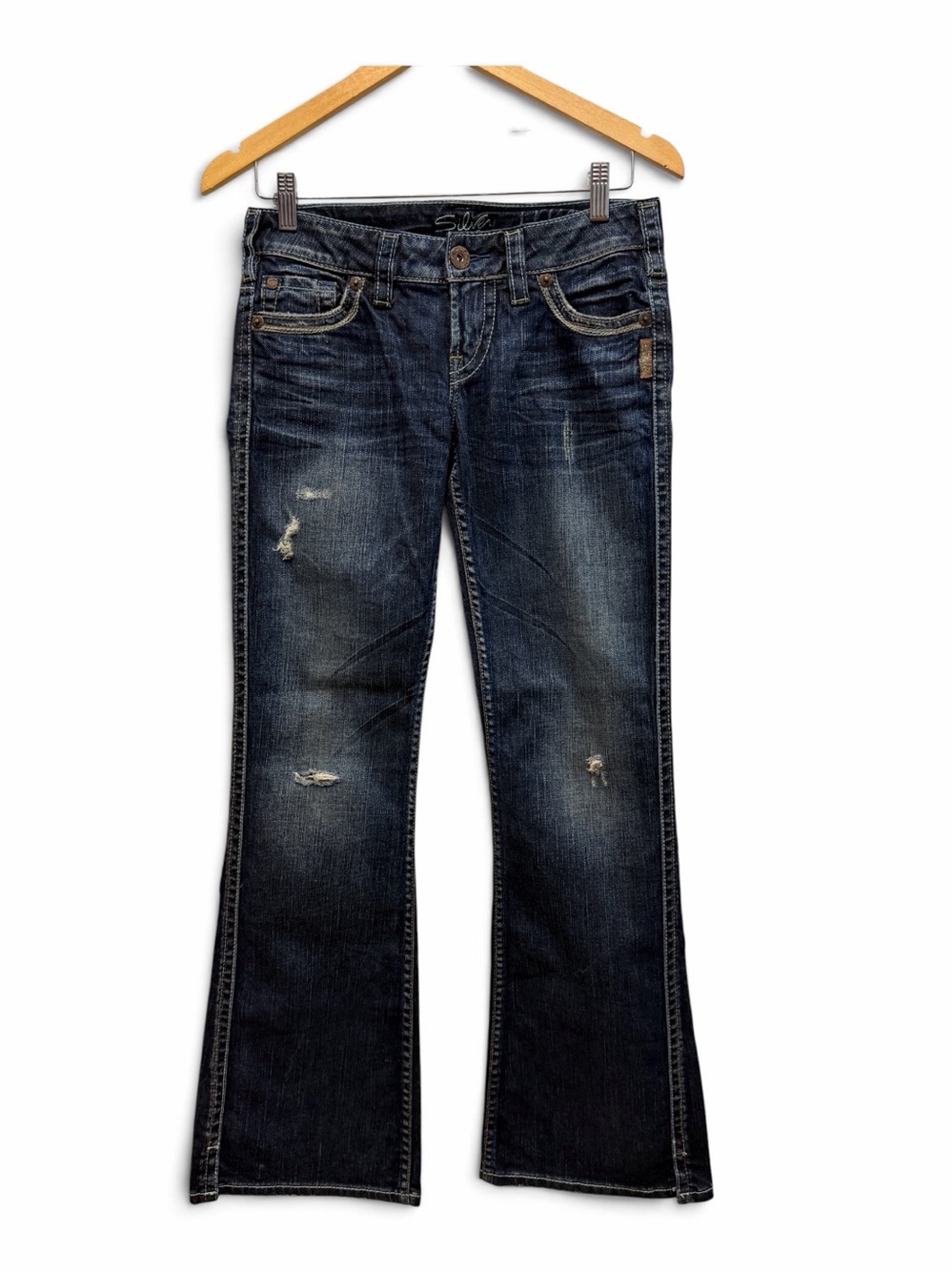 Silver Jeans Dark Wash Flare Jeans Pocket Design Streetcore Grunge Y2K Sz 26/31